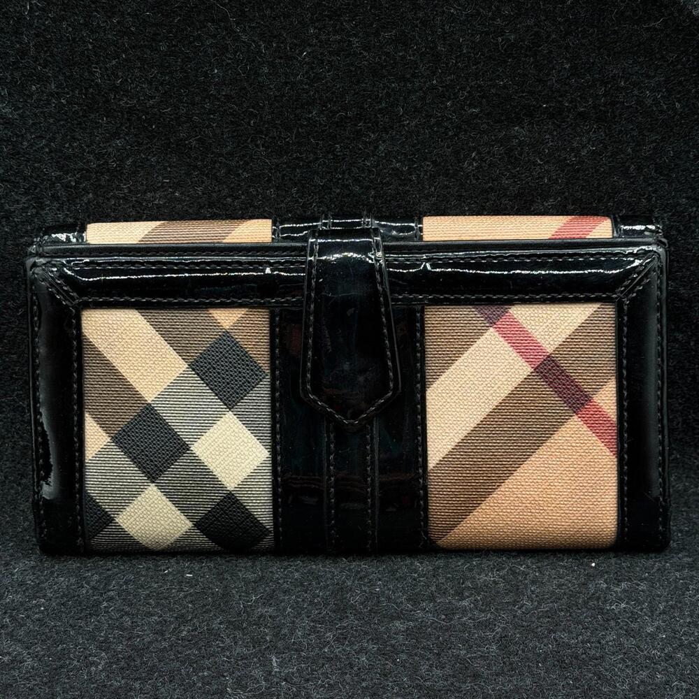 BURBERRY Black Novacheck Canvas and Patent Leather Continental Wallet
